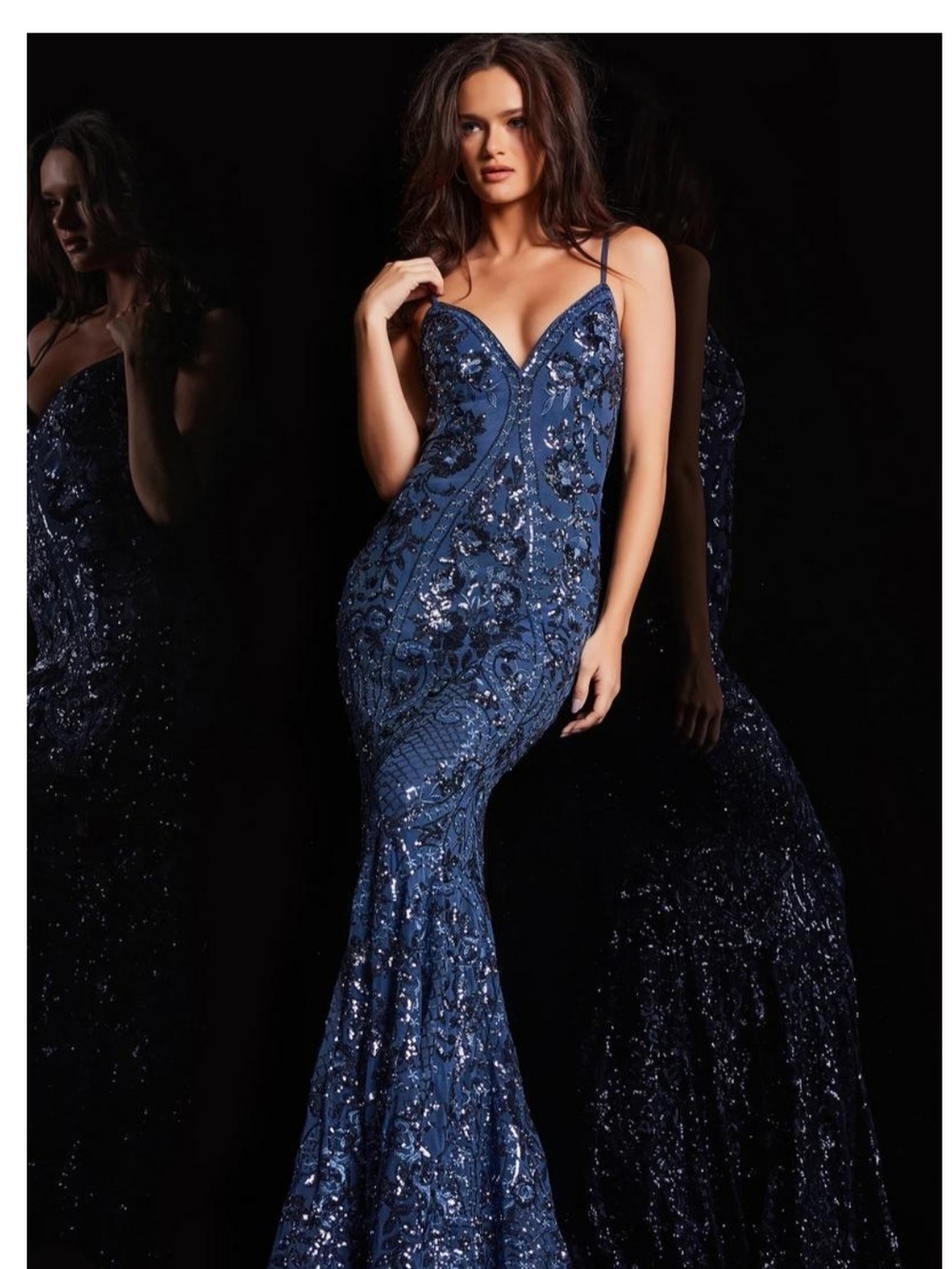 Jovani Navy Sequin Mermaid Gown